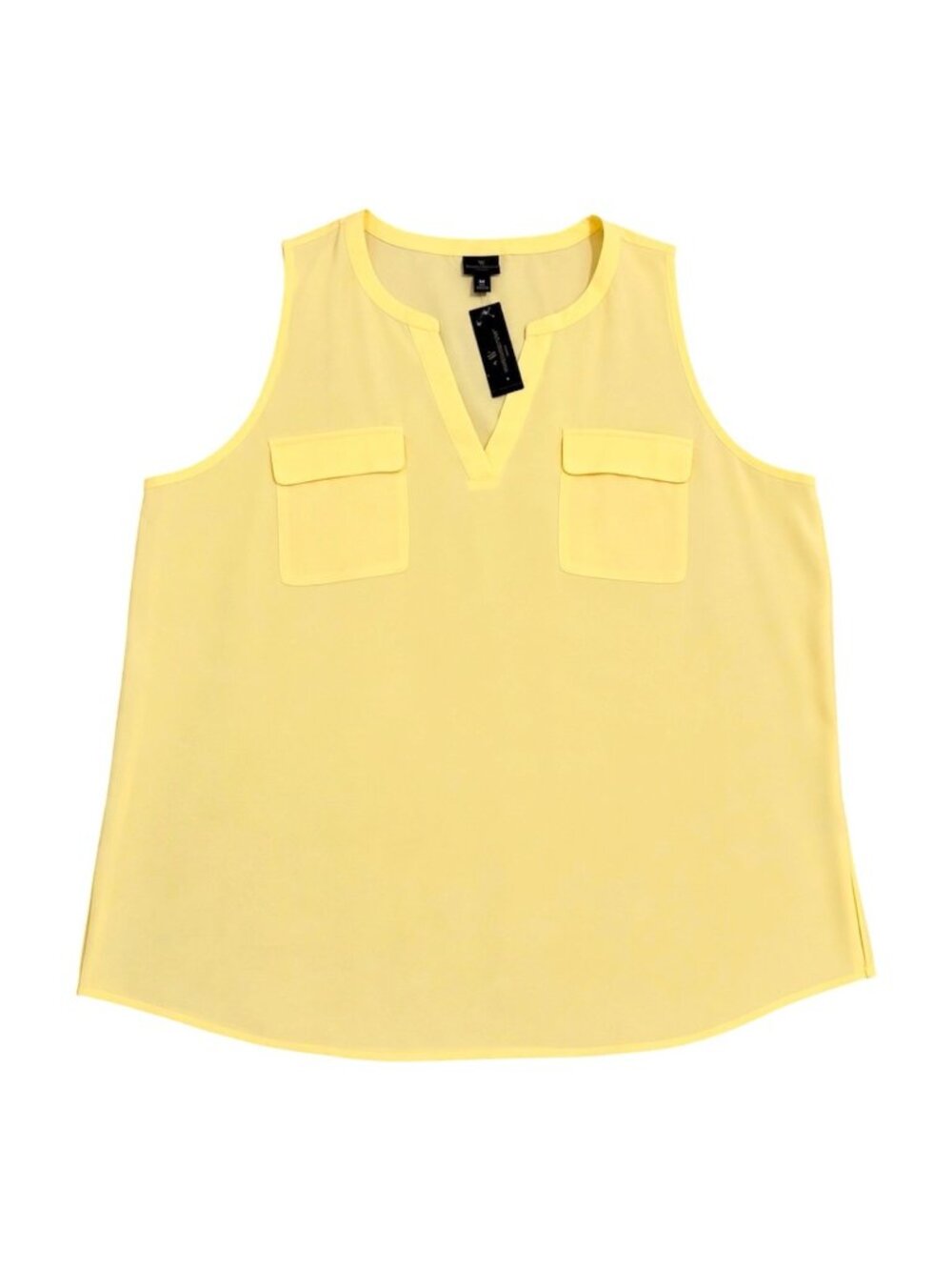 Worthington Woman Top Sleeveless Plus Size 2x Yellow V Neck pockets Flowy NWT